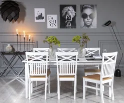 Gåsö matgrupp: Bord 180 cm inklusive 6 Fårö stolar med kryss - Vit/Ek + 6.00 x Stolsdyna