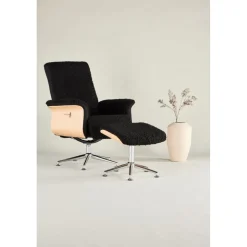 Hagön reclinerfåtölj med fotpall - Svart/oljad ek + Fläckborttagare för möbler