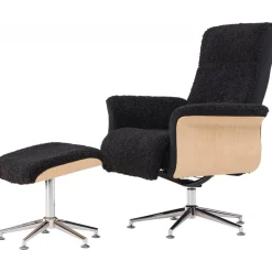 Hagön reclinerfåtölj med fotpall - Svart/oljad ek + Fläckborttagare för möbler