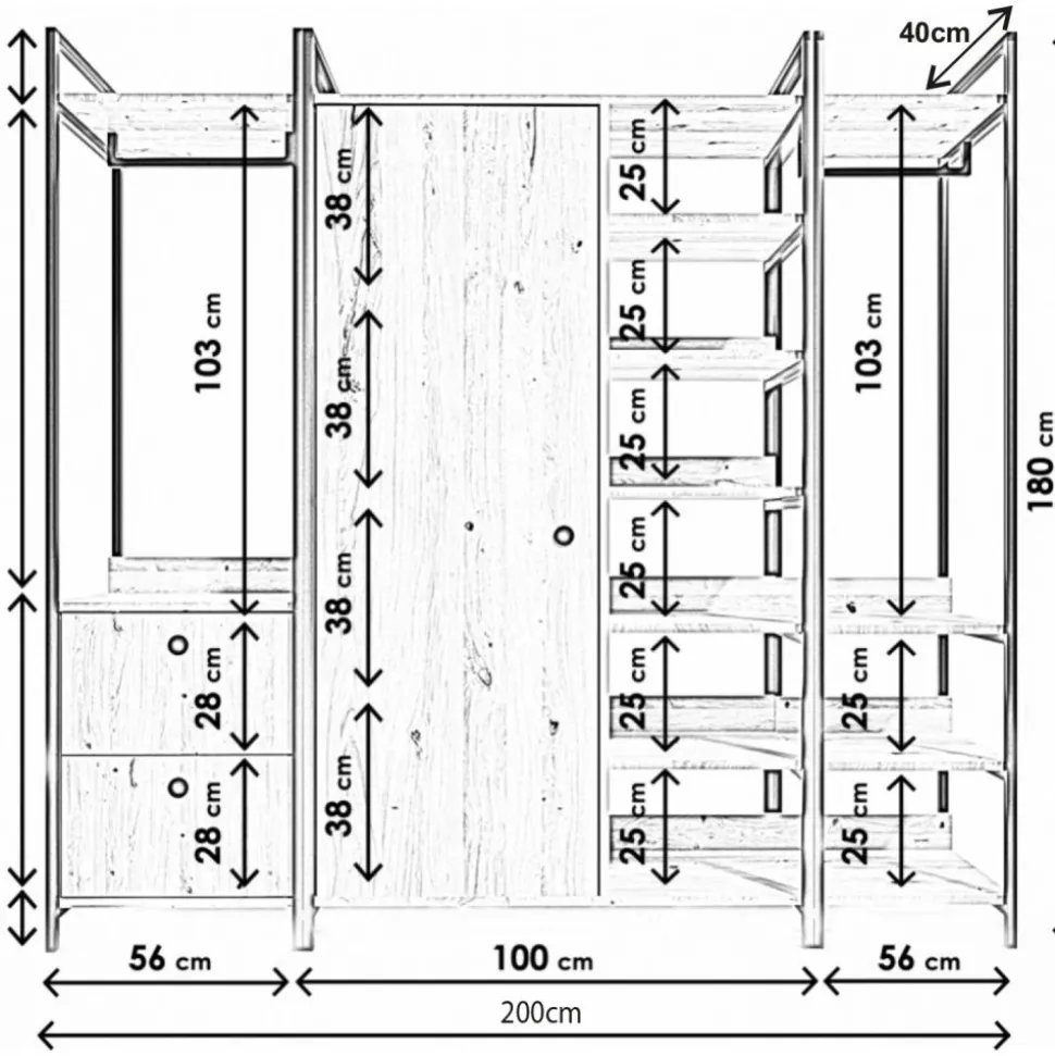 Hallmöbel 200 cm bred - Ek/svart