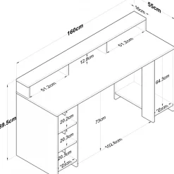 Hanna skrivbord 10, 160 x 55 cm - Valnöt/antracit