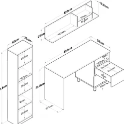 Hanna skrivbord med hyllsystem 15, 120 x 50 cm - Valnöt/antracit