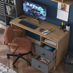 Hanna skrivbord med hyllsystem 15, 120 x 50 cm - Valnöt/antracit