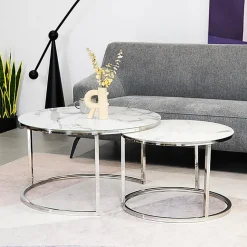 Harrisburg soffbord 80 x 80 cm - Vit/krom + Textilrengöring för möbler