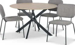 Hogrän matgrupp Ø120 cm bord i ljust trä + 4 st Lokrume grå stolar + 4.00 x Stolsdyna