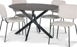 Hogrän matgrupp Ø120 cm bord i mörkt trä + 4 st Lokrume beige stolar + 3.00 x Möbeltassar