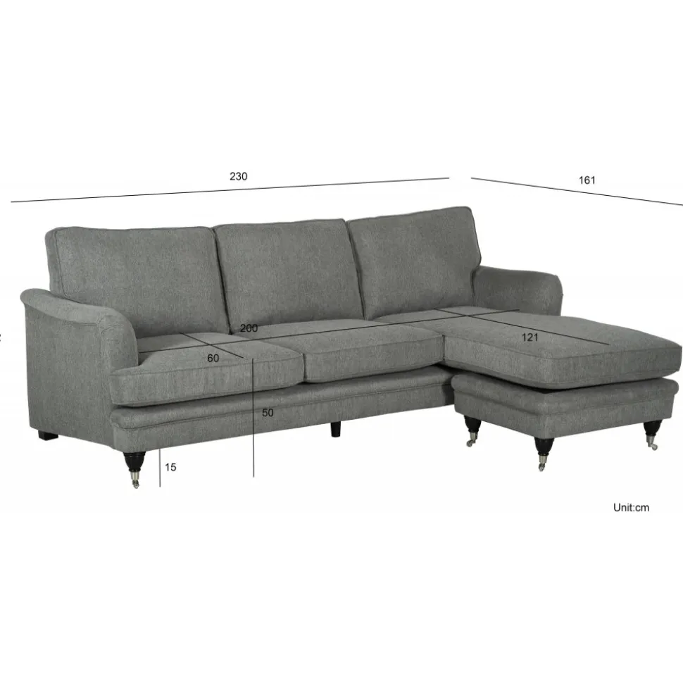 Howardsoffa med divan - Grå + Textilrengöring för möbler