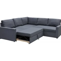 Hörnsoffa med bädd och förvaring - Grå + Textilrengöring för möbler