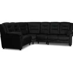 Hörnsoffa svart konstläder 5-sits - Peking + Fläckborttagare för möbler
