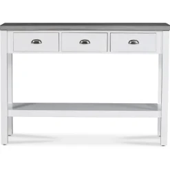 Hugo avlastningsbord med 3 lådor 110x36 cm - Vit / Cement + Möbeltassar