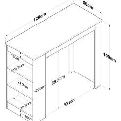 Jarik barbord 120 x 50 cm - Valnöt/vit