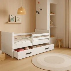 Juniorsäng Århus med förvaringslåda 80 cm - Vit