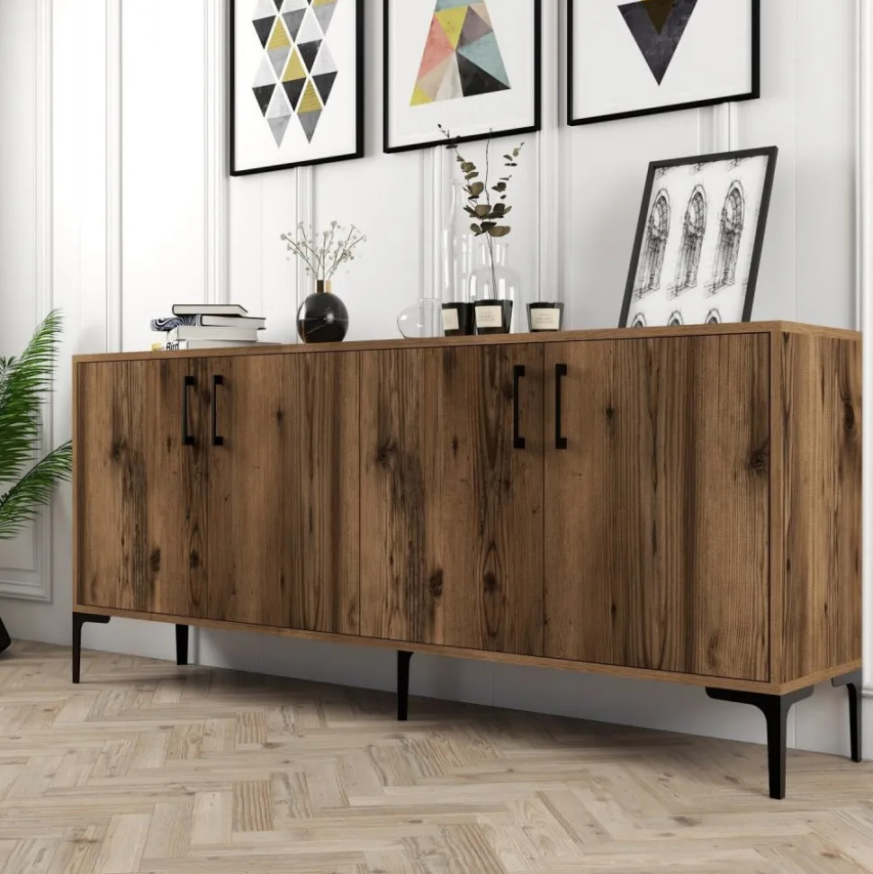 Kiev skänk 180 cm - Valnöt + Möbeltassar