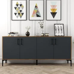 Kiev skänk 180 cm - Valnöt/antracit + Möbeltassar