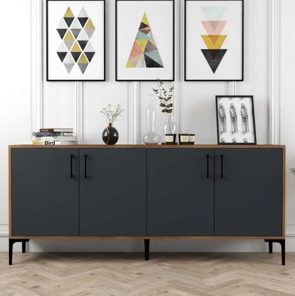 Kiev skänk 180 cm - Valnöt/antracit + Fläckborttagare för möbler