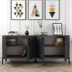 Kiev skänk 180 cm - Valnöt/antracit + Fläckborttagare för möbler