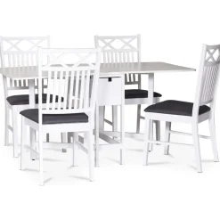 Klaffbord vitt med 4 stolar - Sandhamn + 3.00 x Möbeltassar