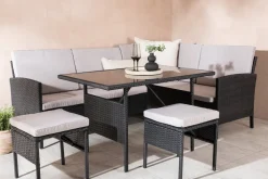 Knock hörnsoffgrupp - Svart/grå + Textilskydd för utemöbler