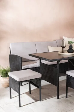 Knock hörnsoffgrupp - Svart/grå + Textilskydd för utemöbler