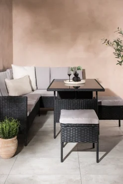 Knock hörnsoffgrupp - Svart/grå + Rengöringsmedel för utemöbler