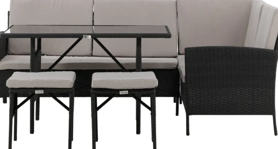 Knock hörnsoffgrupp - Svart/grå + Rengöringsmedel för utemöbler