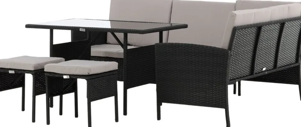 Knock hörnsoffgrupp - Svart/grå + Rengöringsmedel för utemöbler