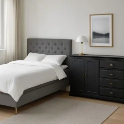 Kontinentalsäng 120 x 200 cm + sänggavel grå