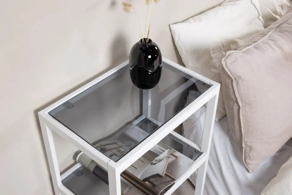 Korsbacken sängbord - Vit/grå