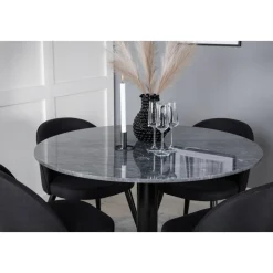 Kvarnbacken matbord 106 cm - Mörk marmor/svart