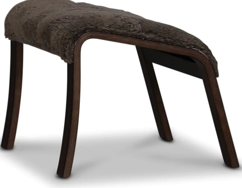 Lammet / Fushion fotpall i fårskinn scandinavian expresso - Mörk valnöt