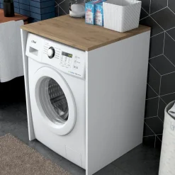 Lang tvättmaskinskåp 3 - Valnöt/vit