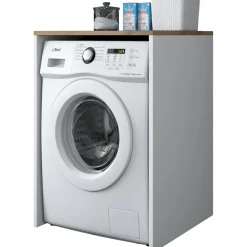 Lang tvättmaskinskåp 3 - Valnöt/vit