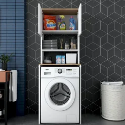 Lang tvättmaskinskåp 1 - Vit/valnöt