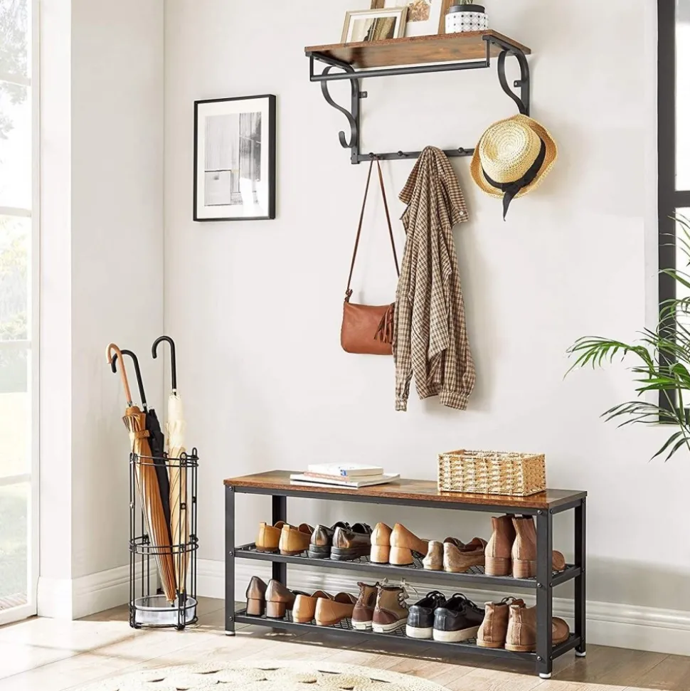 Lasse skohylla 100 cm - Brun/svart