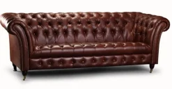 Lädersoffa Tsar Chesterfield i vinrött - 227 cm