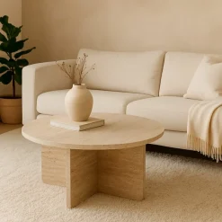 Level runt soffbord i travertin Ø85 cm