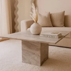 Level soffbord 75x75 cm - Grå beige marmor