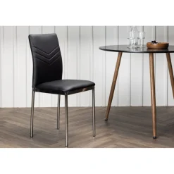 Lily matstol - Svart PU/krom