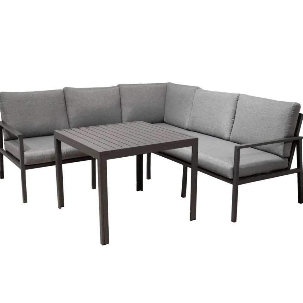 Loungegrupp i aluminium med grå dynor - Melo