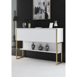 Lux avlastningsbord 120 x 30 cm - Vit/guld