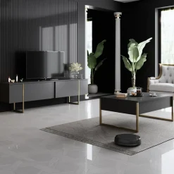 Lux soffbord 90 x 60 cm - Antracit/guld