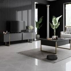 Lux TV-bänk - Antracit/guld