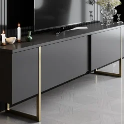 Lux TV-bänk - Antracit/guld