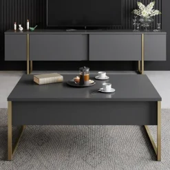 Lux TV-bänk - Antracit/guld