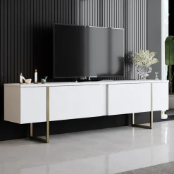 Lux TV-bänk - Vit/guld