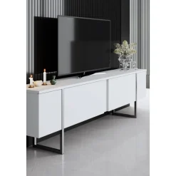 Lux TV-bänk - Vit/silver