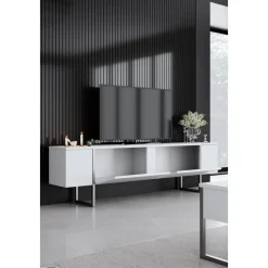 Lux TV-bänk - Vit/silver