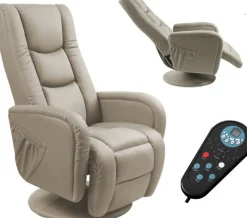 Massagefåtölj i beige PVC med fjärrkontroll