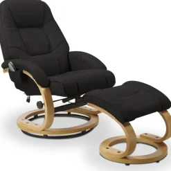 Massagefåtölj med fotpall i svart pu - Lanzer