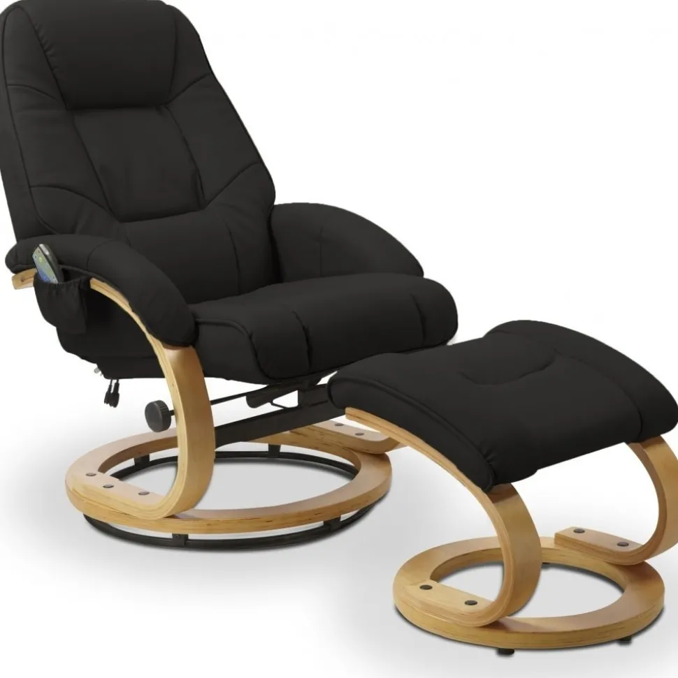 Massagefåtölj med fotpall i svart pu - Lanzer + Fläckborttagare för möbler